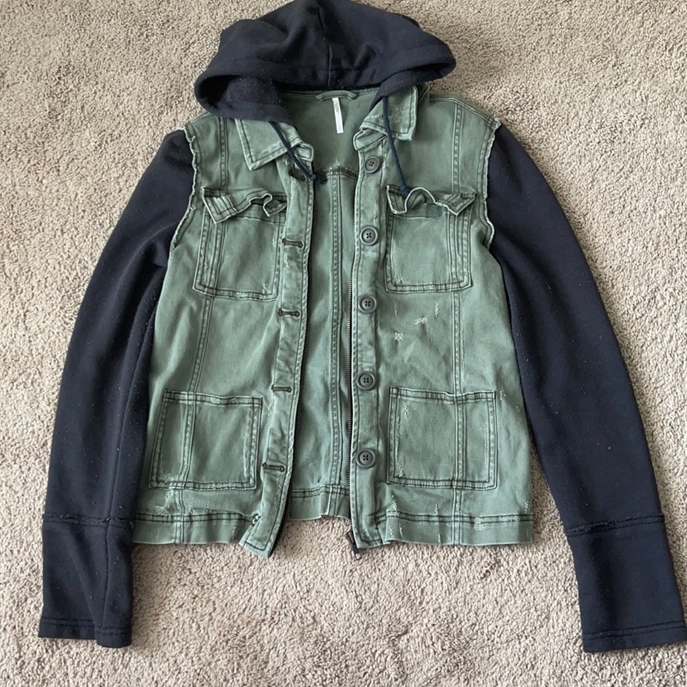 Free people hooded jean cargo jacket